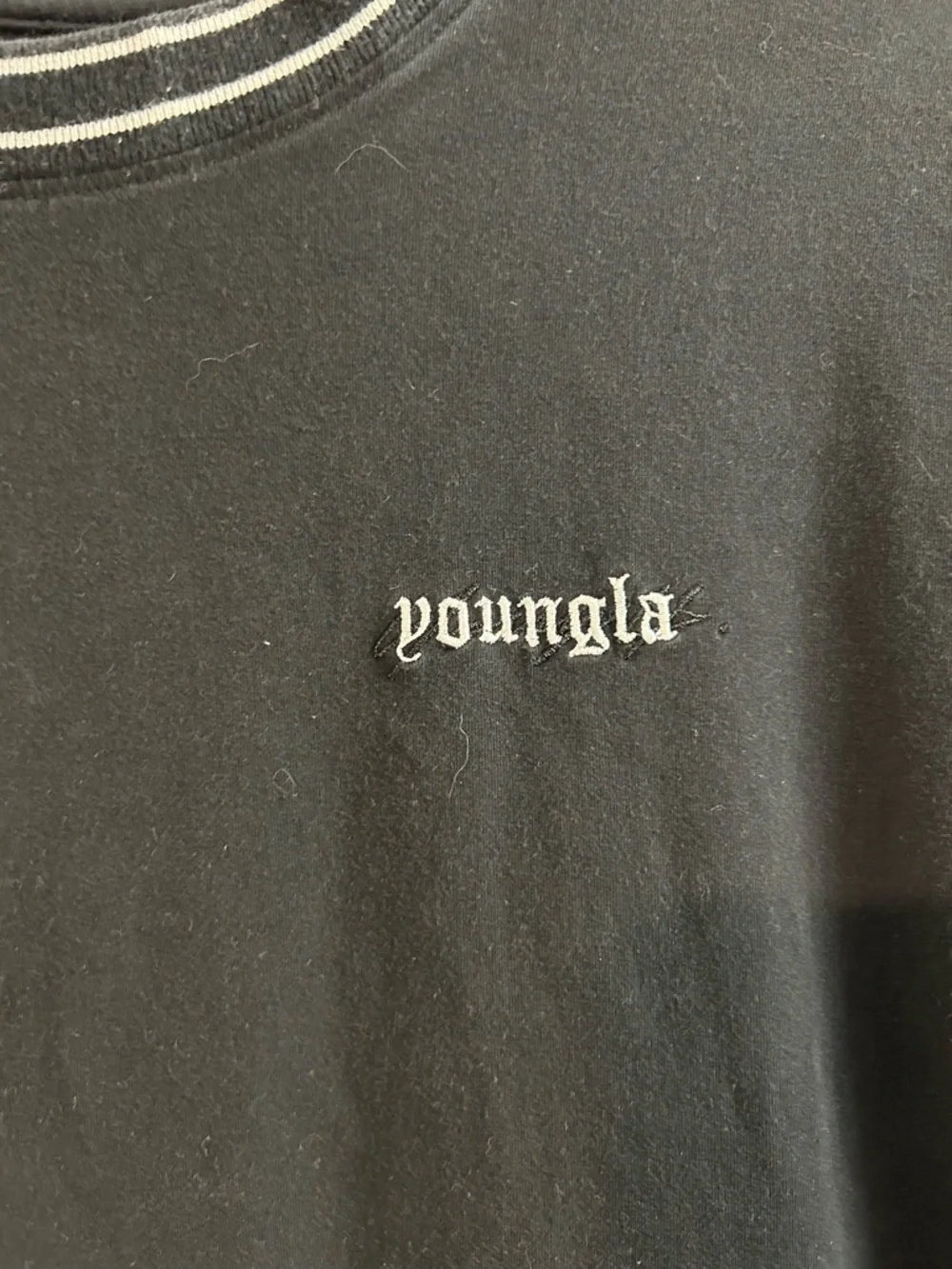 YoungLA Black Short Sleeve Crewneck with White Logo Trim - Picture 2 of 5